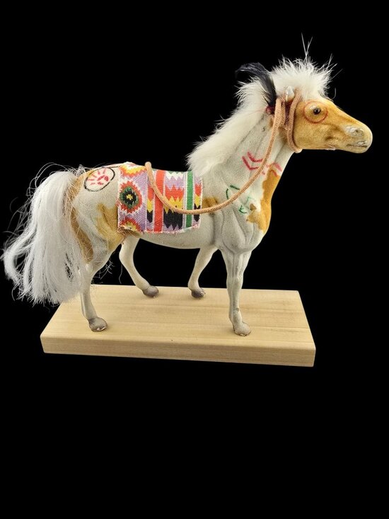 Handcrafted Other - Handcrafted Native American Horse Figurine Painted Details & Feather Accents